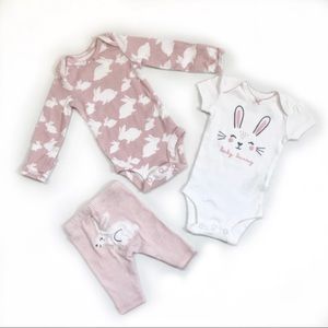 CARTER’S Baby Girl (NB) Bunny Onesies & Bottom Set